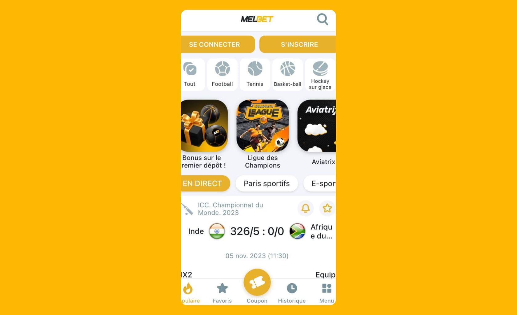 Lancez l'application mobile Melbet